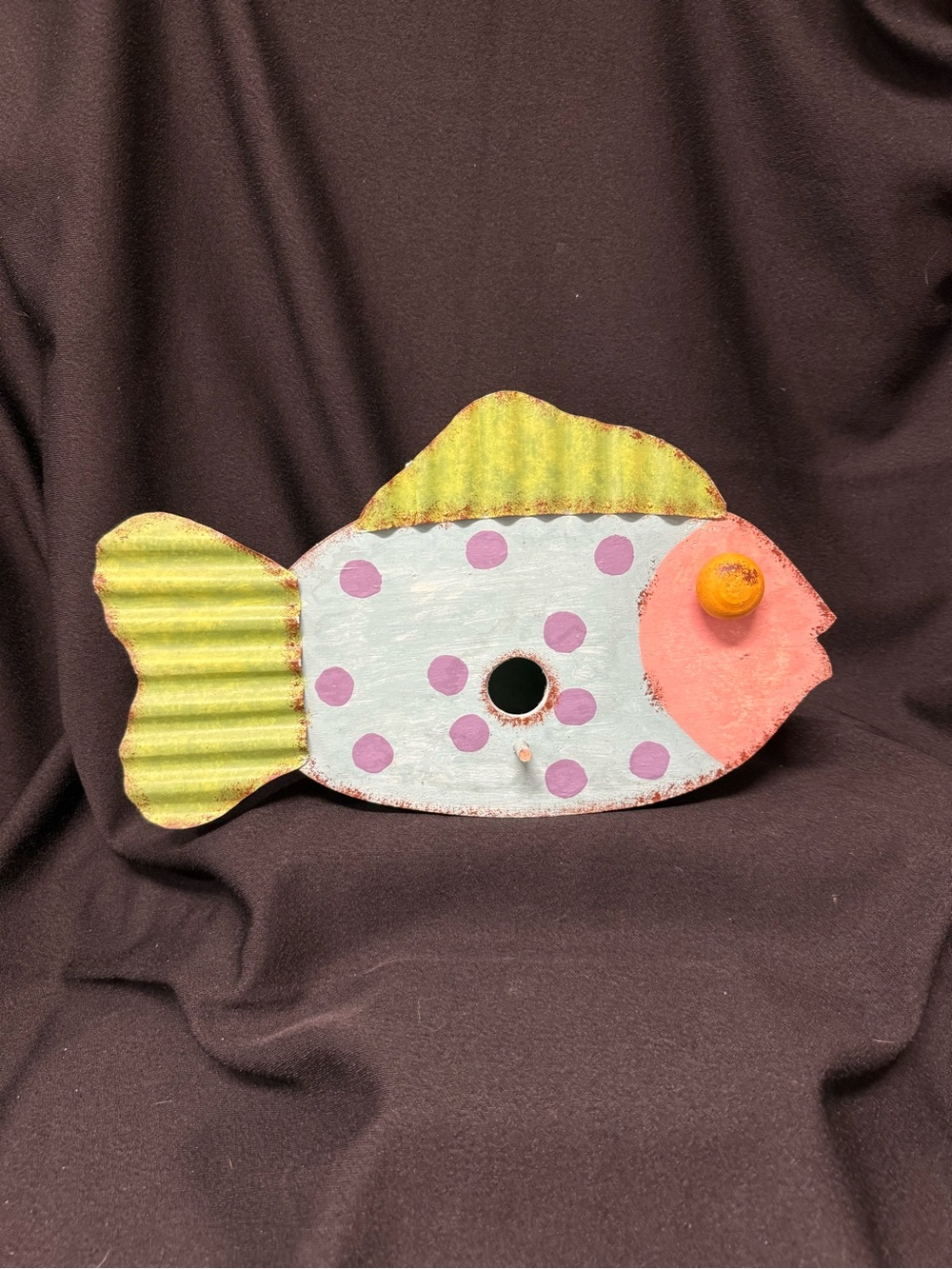 Handpainted Decorative Fish Birdhouse - Pink, Green, Purple Dots